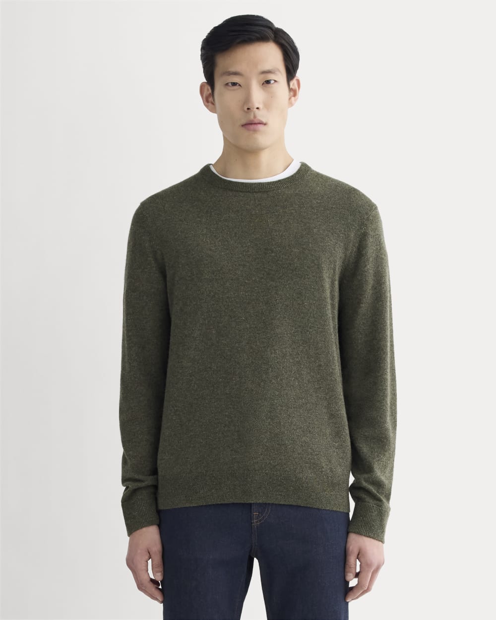 mens-cashmere-crew-heather-army-green | primary
