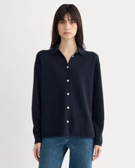 womens-cashmere-button-up-shirt-navy | primary