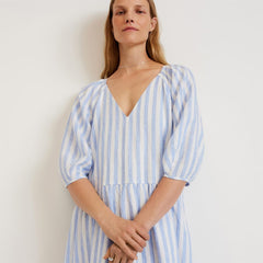 womens-linen-puff-sleeve-dress-blue-white