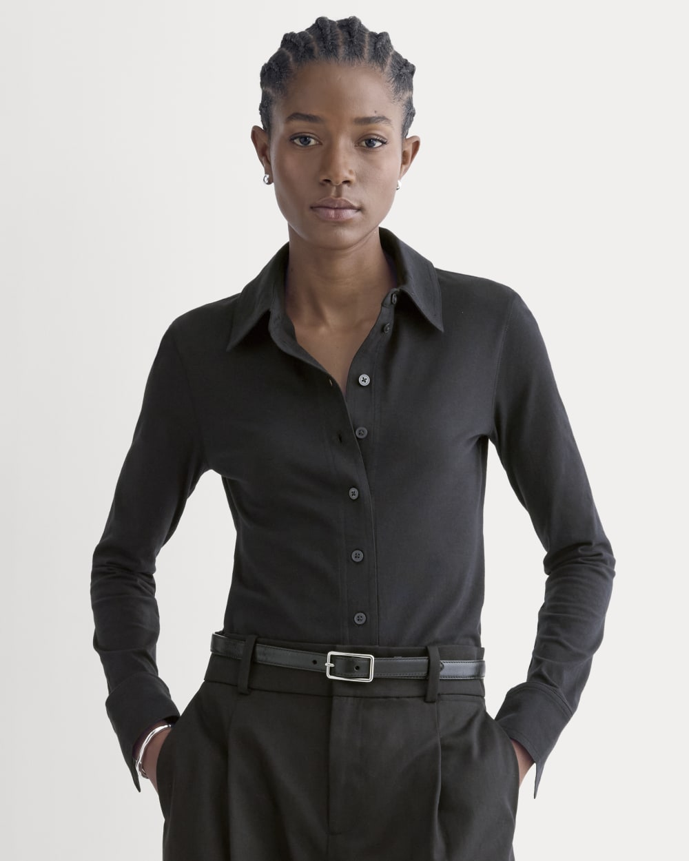 womens-button-up-shirt-essential-cotton-black | primary