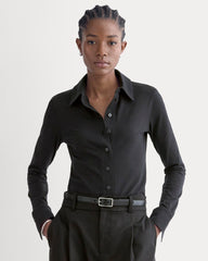 womens-button-up-shirt-essential-cotton-black | primary
