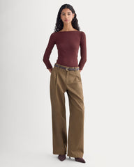 womens-luxe-rib-3-4-sleeve-boatneck-tee-heathered-port-royale