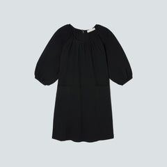 womens-seersucker-puff-sleeve-dress-black