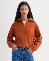 womens-half-zip-sweater-in-luxe-merino-rust-heather | primary
