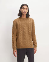 mens-felted-merino-cable-knit-crew-camel | primary
