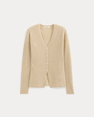 womens-cashmere-ribbed-v-neck-cardigan-heather-light-camel | alt
