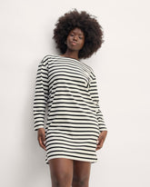 womens-organic-cotton-striped-tee-dress-bone-black | primary