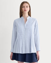 womens-pleated-shirt-in-silky-cotton-forever-blue-optic-white | primary