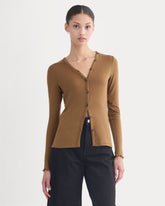 womens-sheer-v-neck-cardigan-butterluxe-toffee | primary