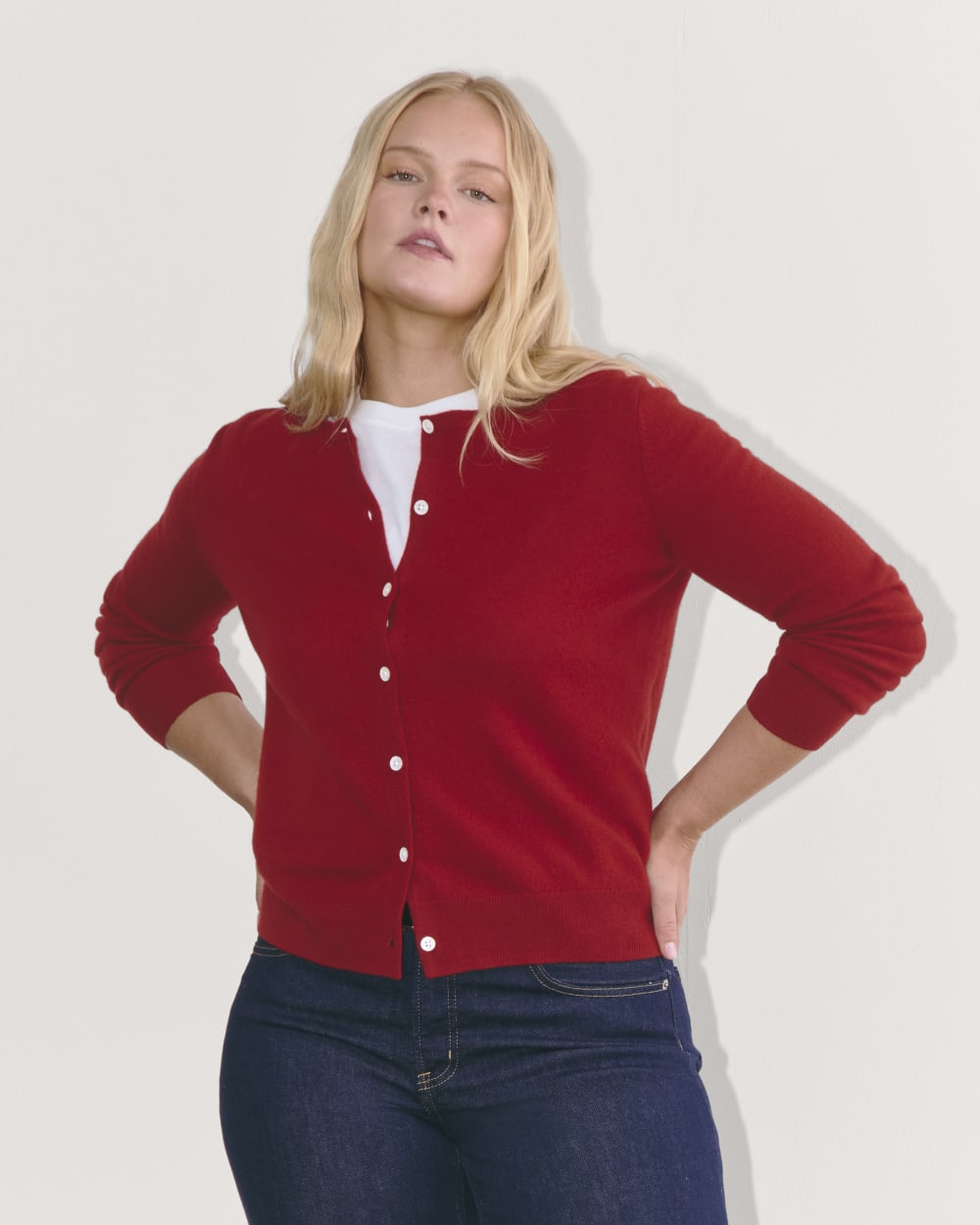 womens-cashmere-classic-crew-cardigan-berry-red | primary
