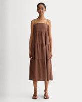 womens-gauze-tiered-dress-carob-brown-black-plaid | primary