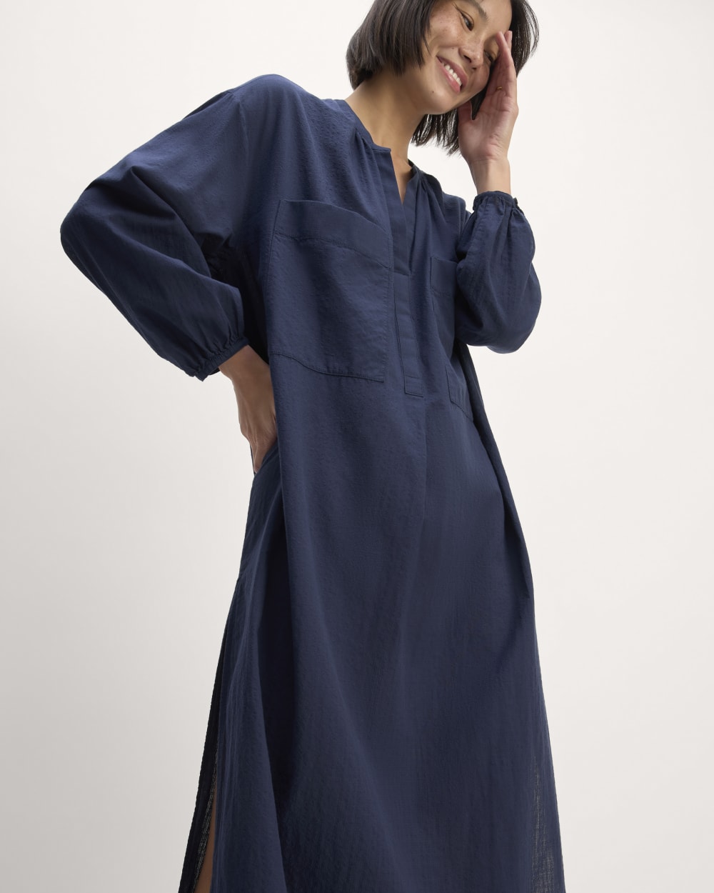 womens-gauze-caftan-dress-navy | primary