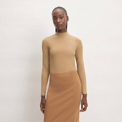 womens-supima-stretch-funnel-neck-tee-tigers-eye | primary