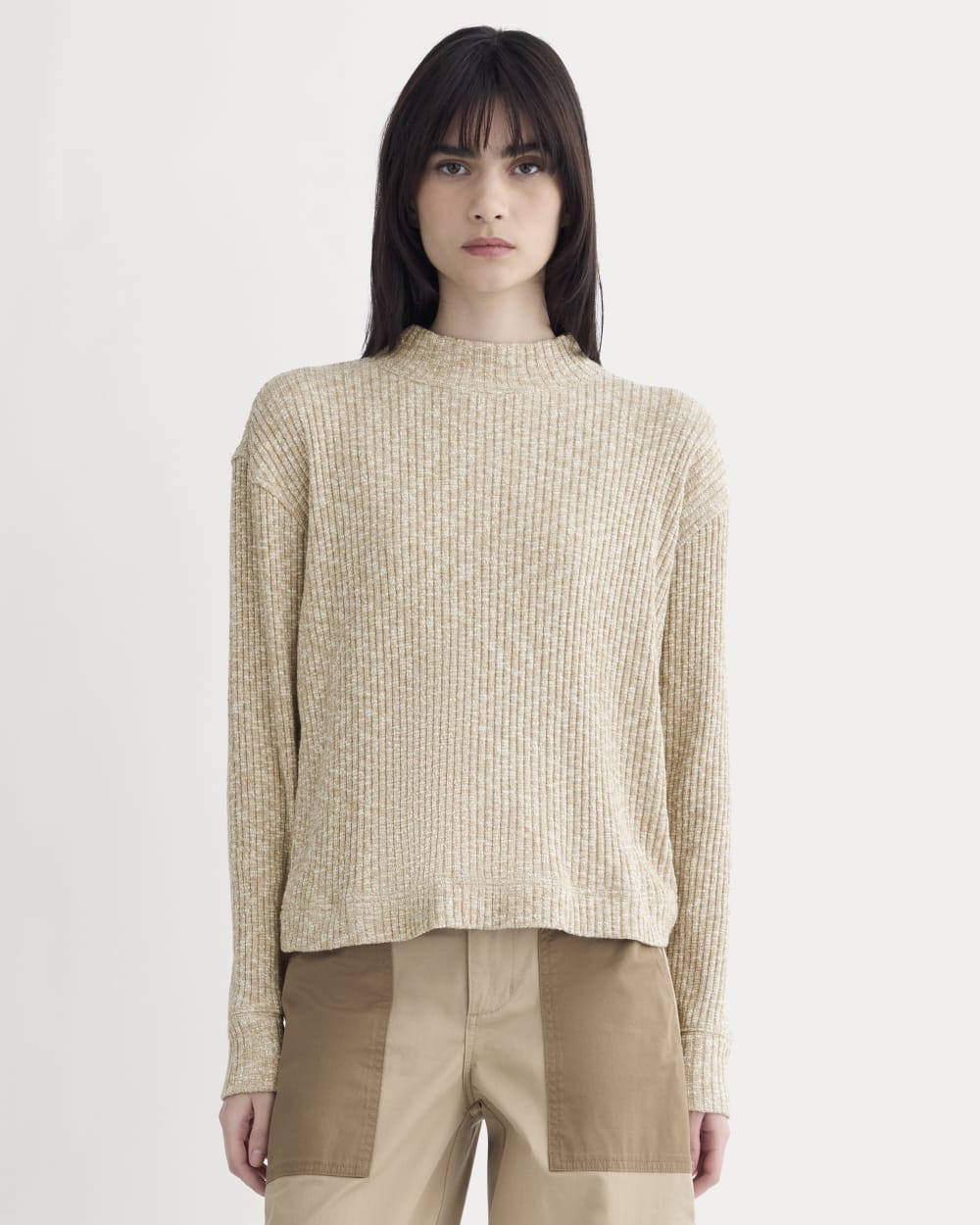 womens-cozy-rib-funnel-neck-top-cornstalk-bone-twist | primary