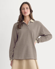 womens-oversized-pique-polo-beige-plum-stripe | primary