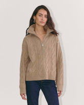 womens-felted-merino-cable-half-zip-oat-melange | primary