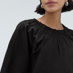 womens-seersucker-gathered-tee-black