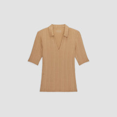 womens-riib-soft-knit-open-collar-polo-caramel | alt