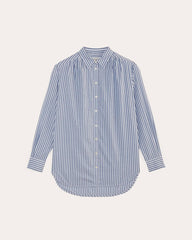 womens-gathered-shirt-silky-cotton-bone-mazarine-blue | alt