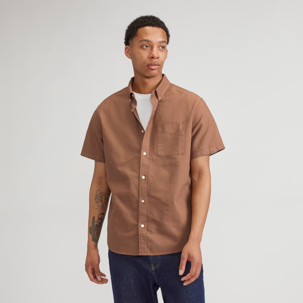 mens-organic-short-sleeve-oxford-shirt-cocoa-brown | primary
