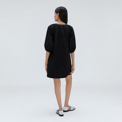 womens-seersucker-puff-sleeve-dress-black