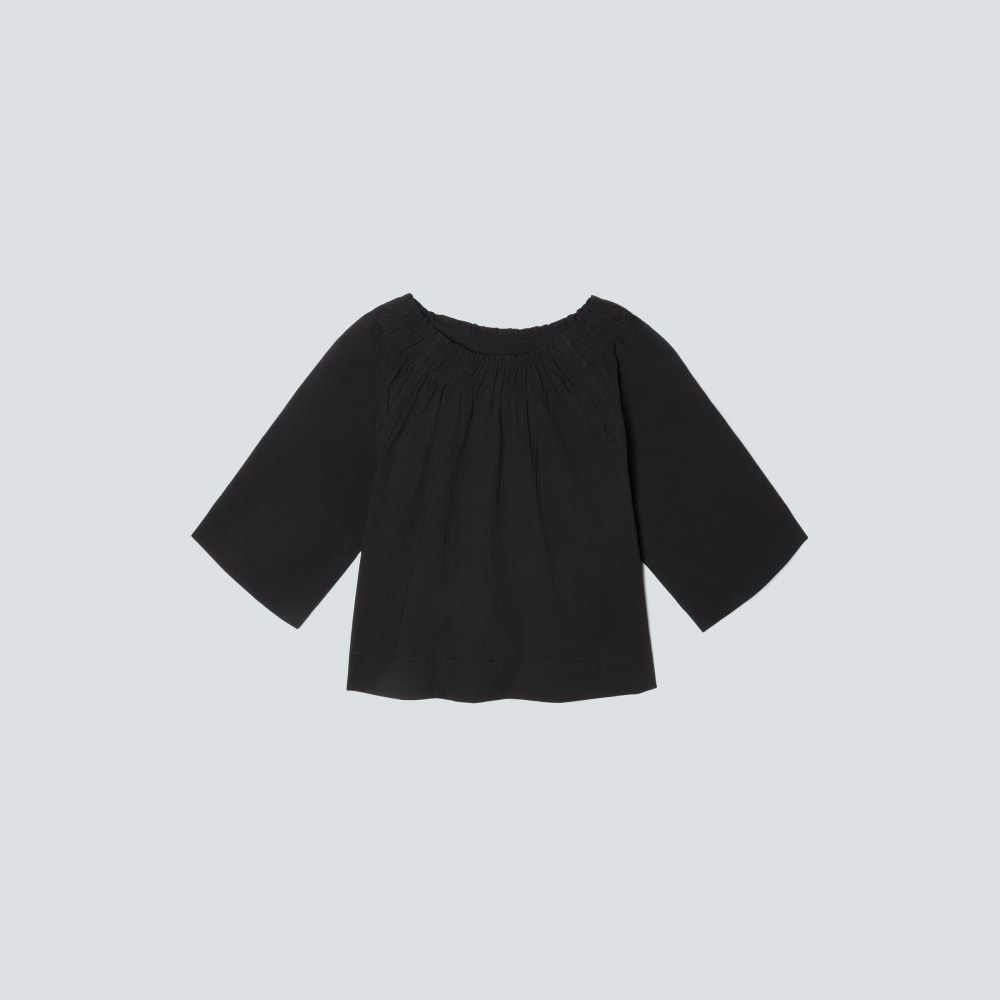 womens-seersucker-gathered-tee-black