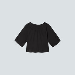 womens-seersucker-gathered-tee-black