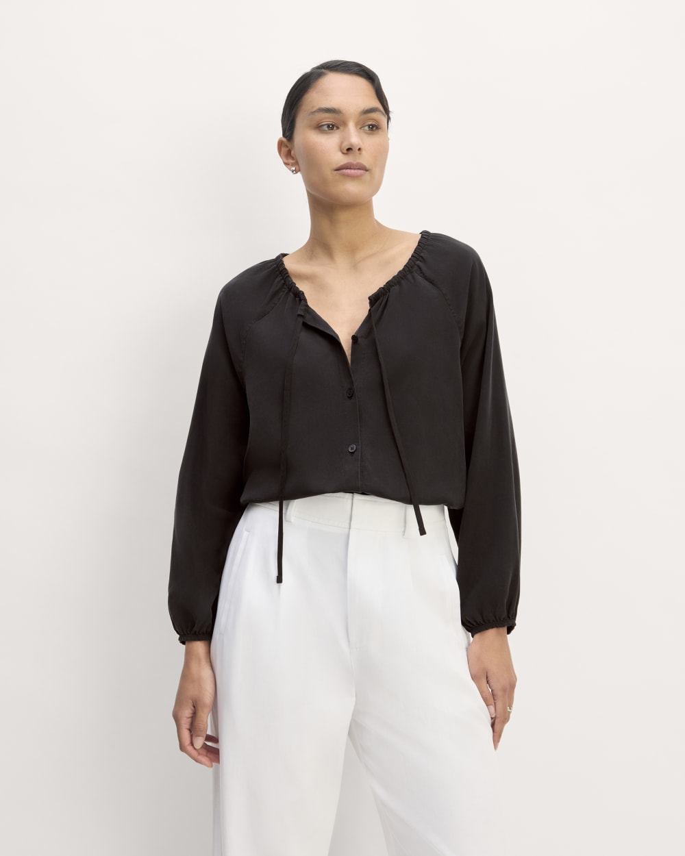 womens-tencel-gathered-shirt-black | primary