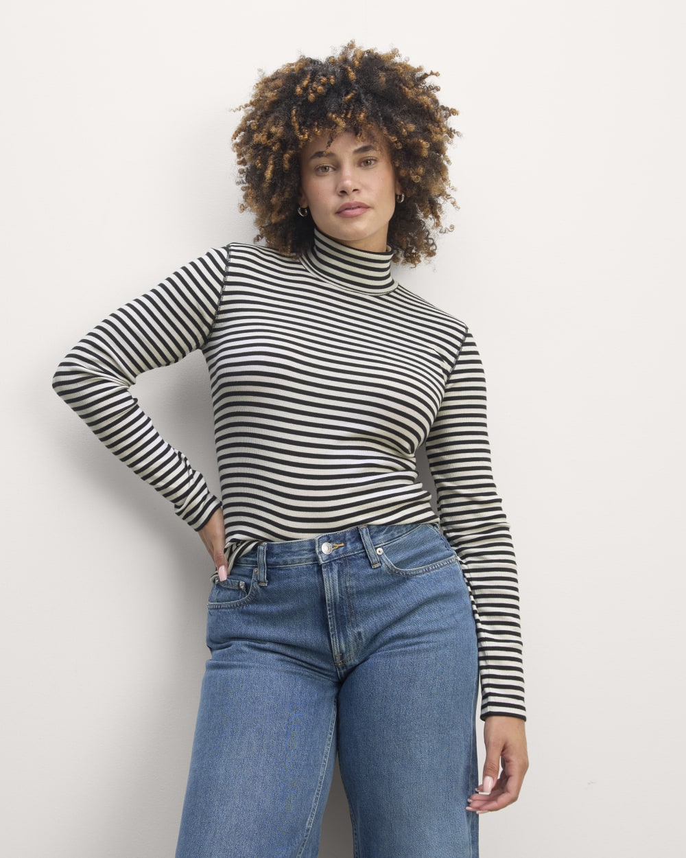 womens-supima-rib-turtleneck-bone-black-stripe | primary