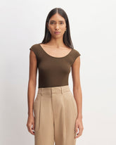 womens-supima-form-cap-sleeve-tee-cocoa | primary