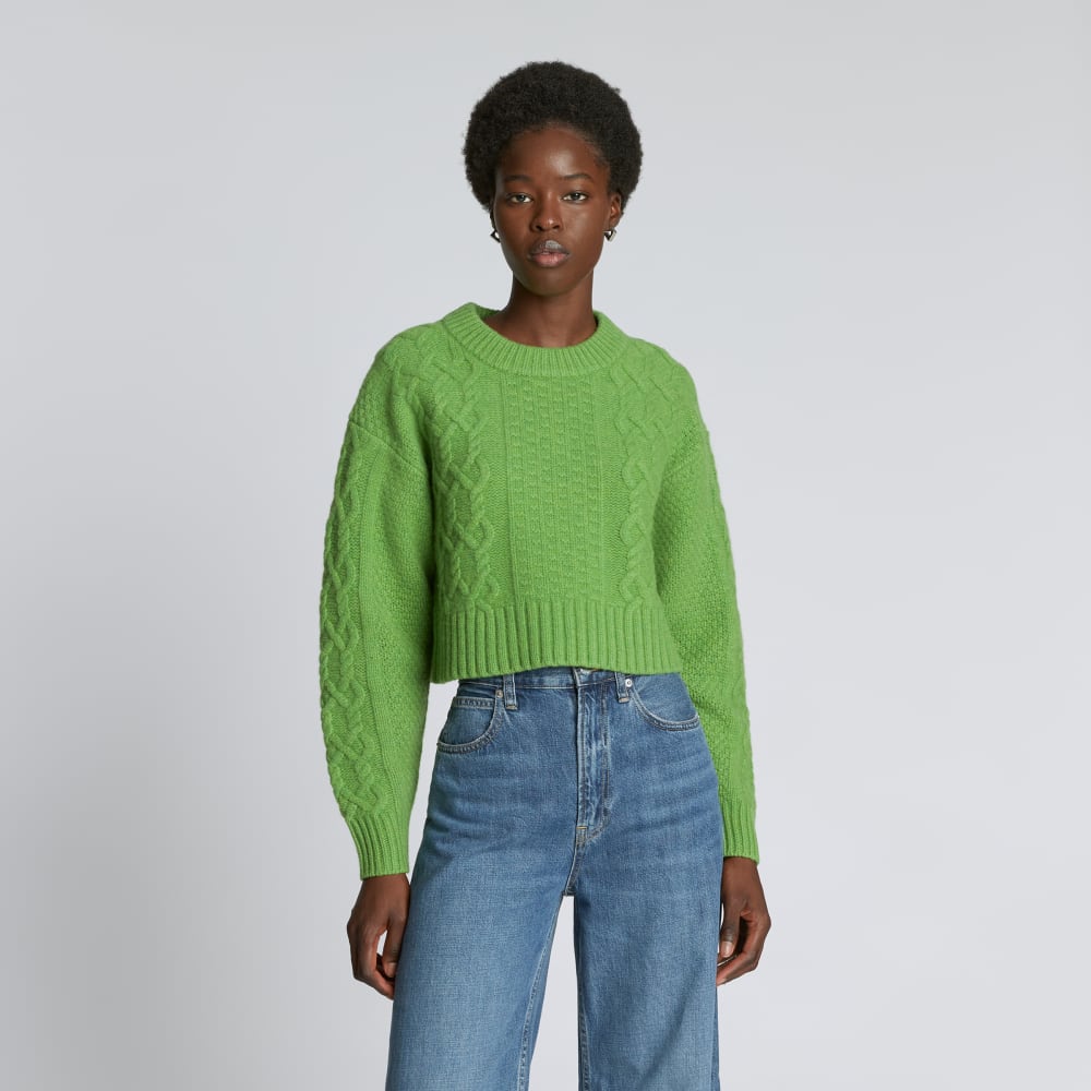 womens-felted-merino-cropped-cable-sweater-salted-lime | primary