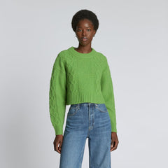 womens-felted-merino-cropped-cable-sweater-salted-lime | primary