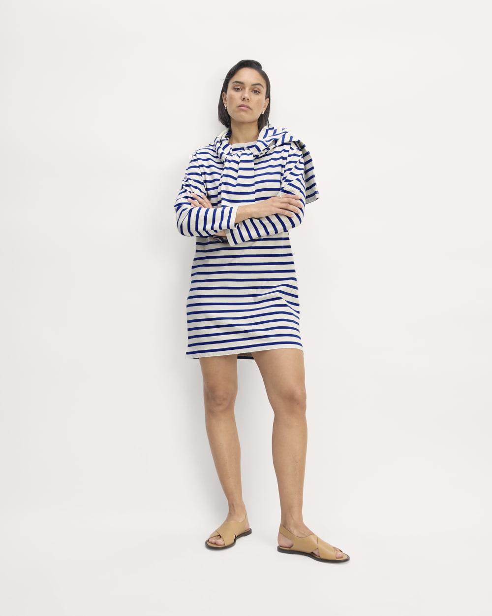 womens-organic-cotton-striped-tee-dress-bone-mazarine-blue | primary