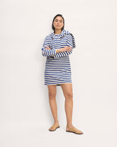 womens-organic-cotton-striped-tee-dress-bone-mazarine-blue | primary