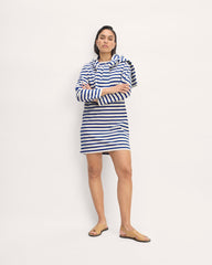 womens-organic-cotton-striped-tee-dress-bone-mazarine-blue | primary