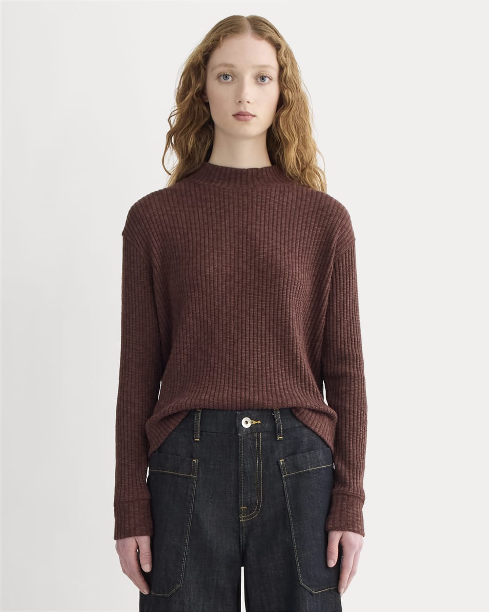 womens-cozy-rib-funnel-neck-top-dark-mahogany | primary