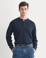 mens-thermal-cozy-waffle-henley-navy | primary