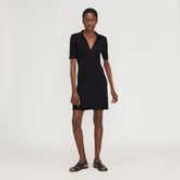 womens-ribbed-short-sleeve-polo-dress-black | primary