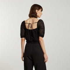 womens-eyelet-puff-sleeve-top-black