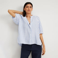 womens-linen-puff-sleeve-shirt-blue-white | primary