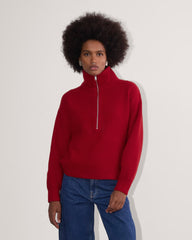 womens-felted-merino-halfzip-sweater-berry-red | primary