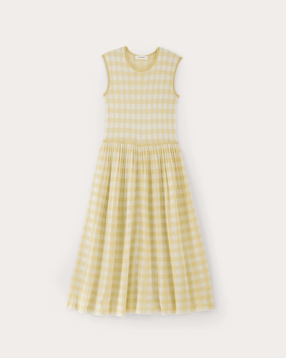 womens-viscose-knit-pleated-dress-bone-parsnip-gingham | alt
