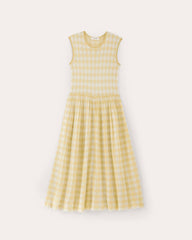 womens-viscose-knit-pleated-dress-bone-parsnip-gingham | alt