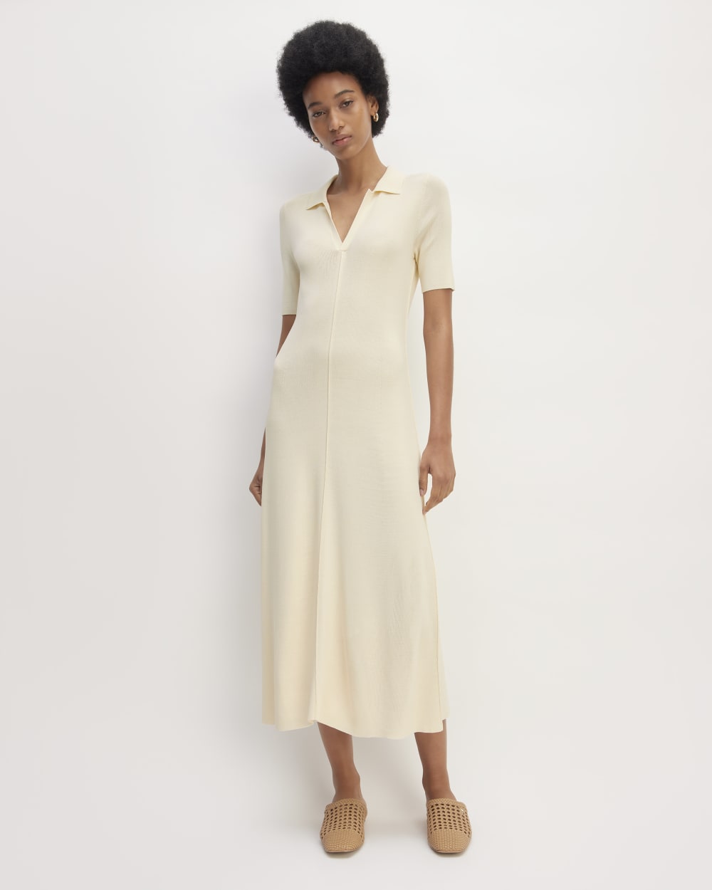 womens-viscose-knit-polo-midi-dress-beige | primary