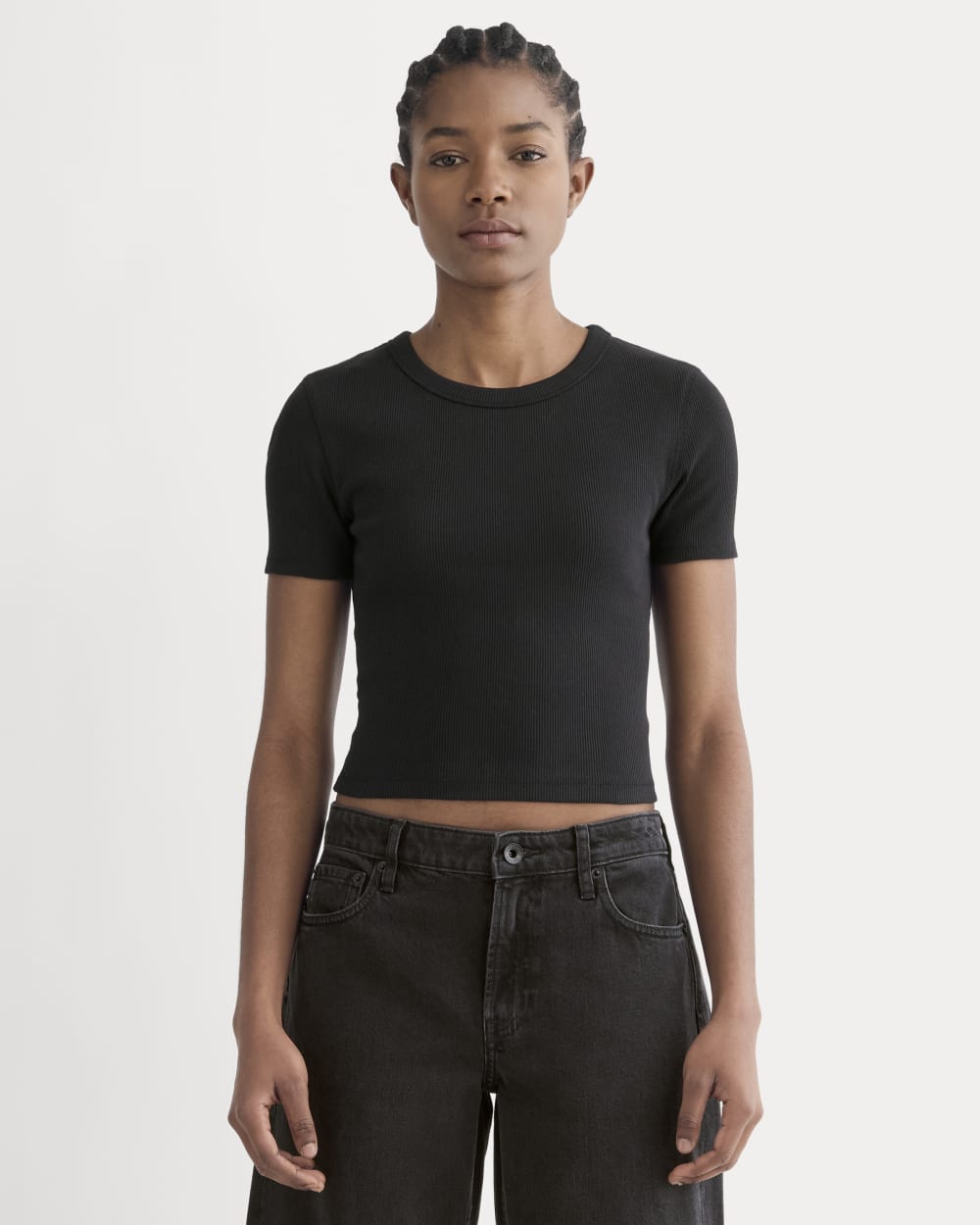 womens-cropped-short-sleeve-rib-tee-black | primary