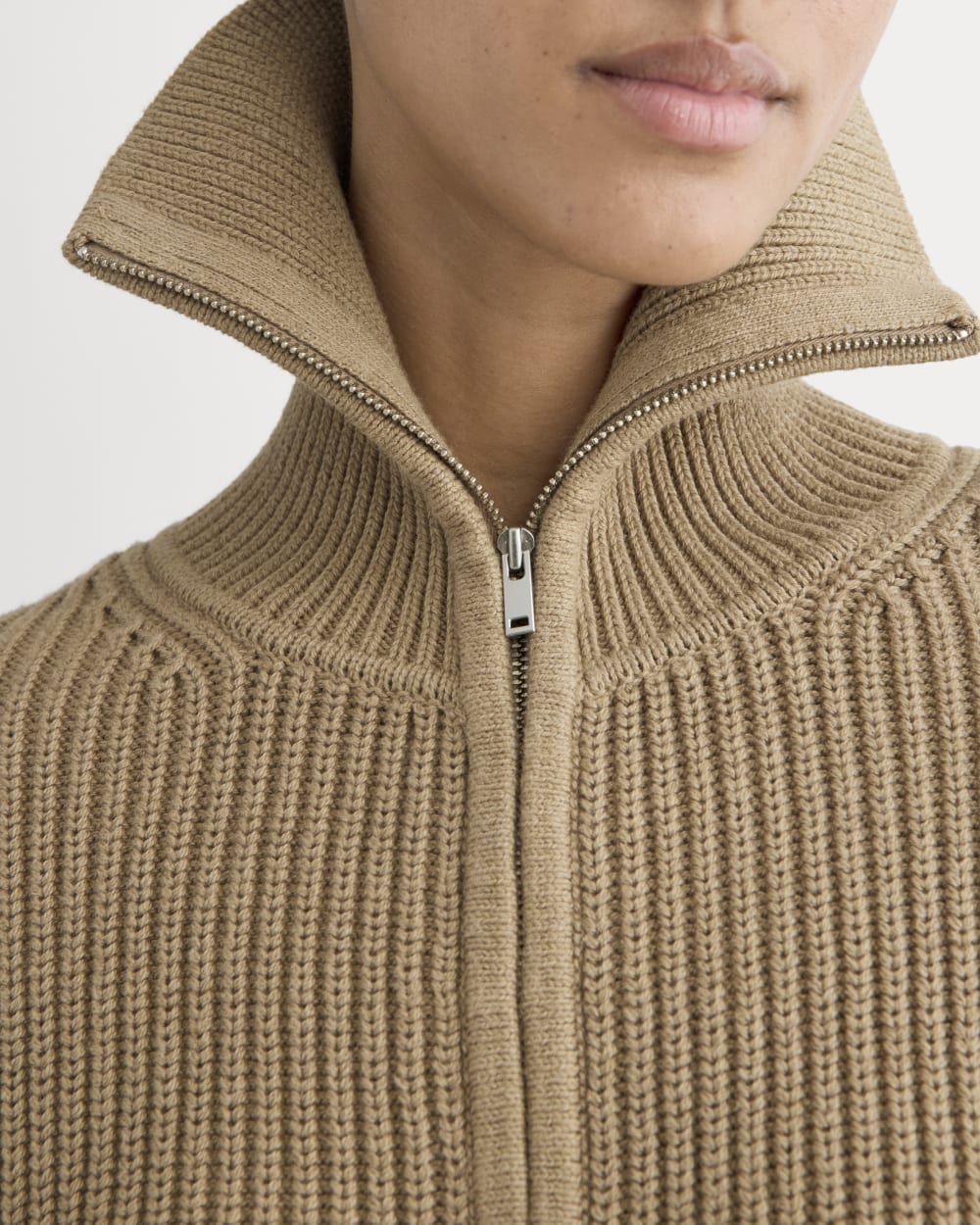 womens-full-zip-sweater-everyday-cotton-dark-heathered-camel