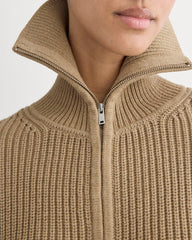 womens-full-zip-sweater-everyday-cotton-dark-heathered-camel