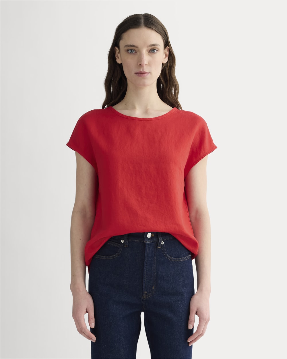 womens-linen-short-sleeve-crew-tee-classic-red | primary