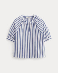 womens-gauze-gathered-top-white-mazarine-blue | alt