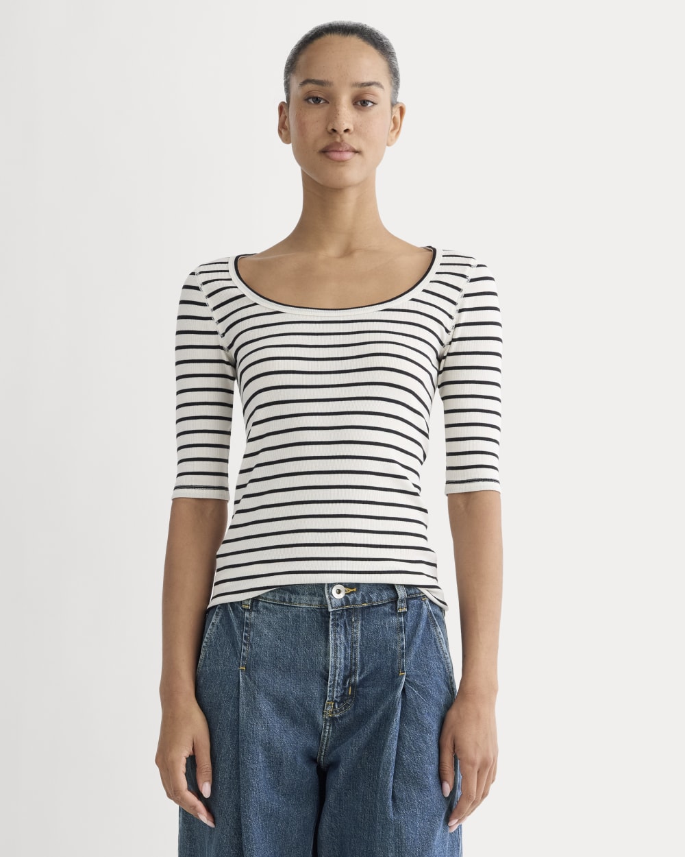 womens-supima-micro-rib-scoop-neck-bone-black-stripe | primary